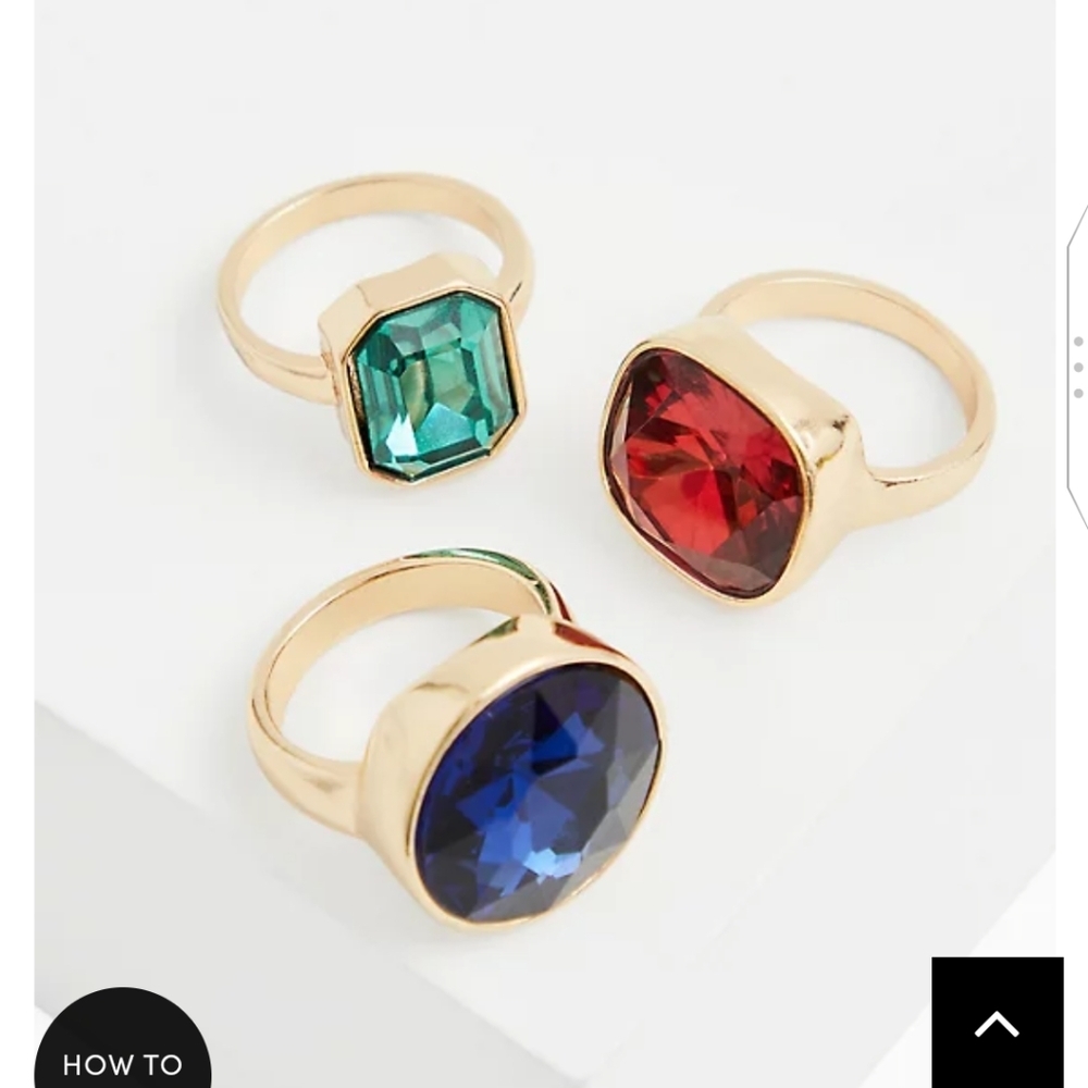 🆕💍FESTIVE FAUX STONE RING SET - GOLD-TONE - SET OF 3 💍